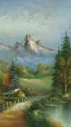 Mountain view with trees and house Art Print