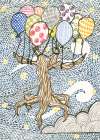 Flying Tree with multicoloured Balloons Art Print