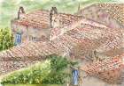 Roofs-shingles-old-town-watercolor Art Print