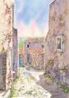 Old-Village-houses-watercolor Art Print