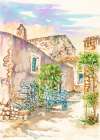 Village street with old houses Art Print