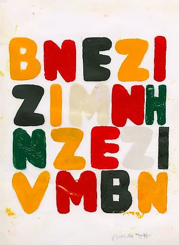 Yellow, Red, Green, White and Black letters Art Print by Nicola Roppo