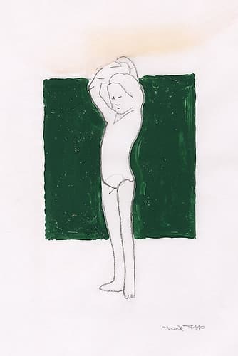 Stretching child on greem background Art Print by Nicola Roppo