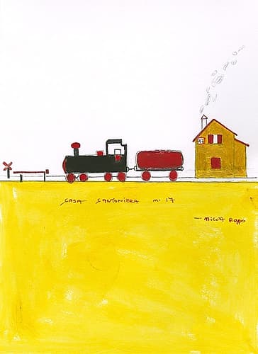 Green and Red Train and Roadhouse Art Print