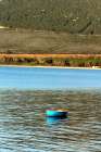 Lonely Blue boat in the gulf Art Print