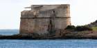 Ancinet Sarrasin Tower in fron of the blue sea Art Print