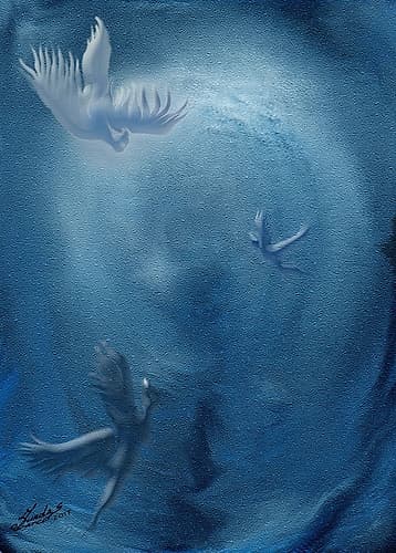 Ignote Enchanting Light Blue birds flying sky Art Print by Marco Sundas