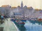 Old Mediterranean Seatown with boats Art Print