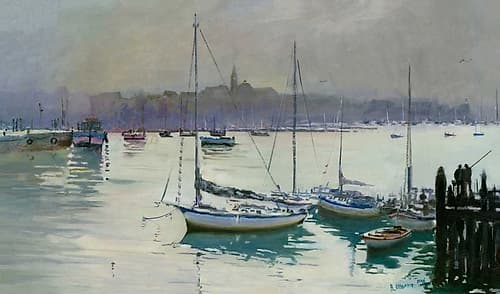Foggy Day in an old Mediterranean Seatown Art Print by Roberto Uldanc