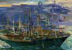 Boats moored port old town sea Art Print