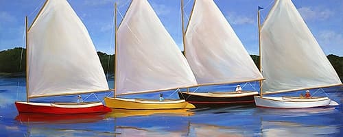 Colored Catboats Art Print by Carol Saxe