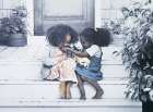 Two Girls on Porch Art Print by Unknown