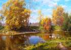 Village pond - autumn Art Print