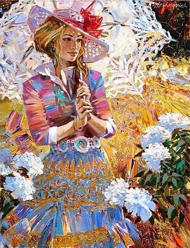 Girl with an openwork umbrella Art Print
