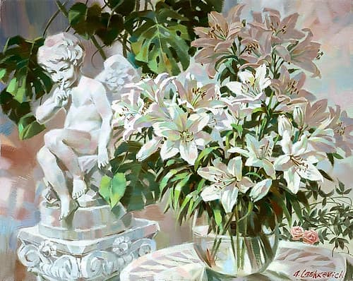 Cupid and lily Art Print