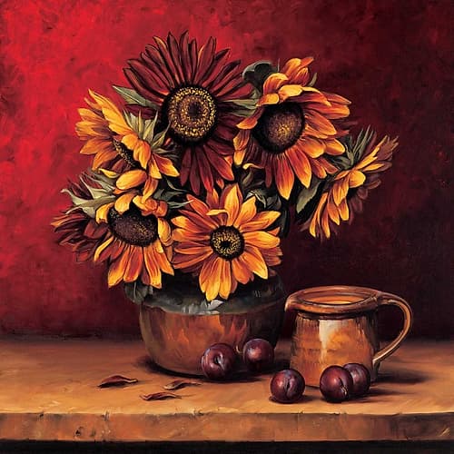 Sunflowers with Plums Art Print