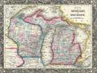County map of Michigan and Wis Art Print