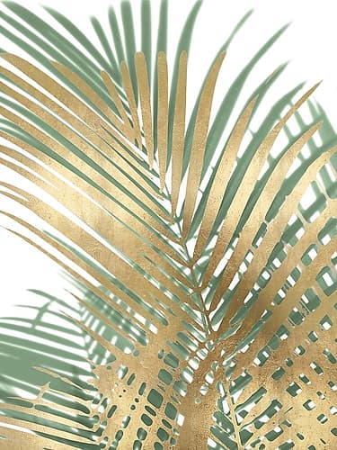 Palm Shadows Gold on Green I Coastal Print