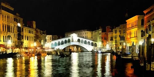 Rialto Bridge At Night Art Print