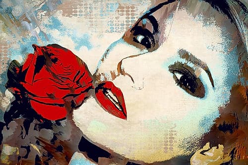 Red Lips and Red Rose Art Print