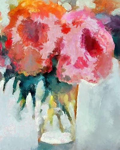Glass Of Pink Flowers Art Print