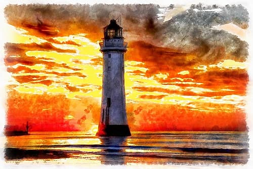 Lighthouse At Sunset III Coastal Print
