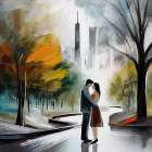 Lovers in the Cityscape Art Print