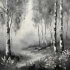 Misty Birches Art Print