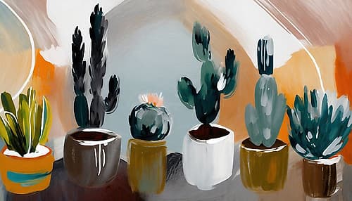 Cacti in Cubism Minimalist Print