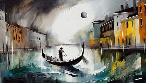 Canal in the Moonlight Abstract Art Print