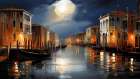 Glowing Night Canal Coastal Print