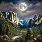 Moonlight Over Yosemite I Art Print
