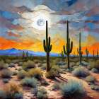 Moonlit Cactus Field Art Print