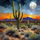 Moonlit Cactus Art Print