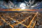 Moonlit Cityscape Art Print