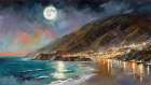 Moonlit Coastline Art Print