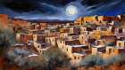 Moonlit Desert Town Art Print