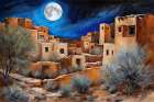 Moonlit Desert Village Art Print