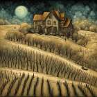Moonlit Mansion Art Print