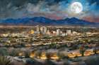 Moonlit Mountain City Art Print