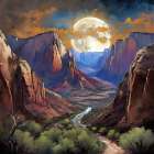 Moonlit Mountain Path Art Print