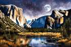 Moonlit Mountain Reflection Art Print
