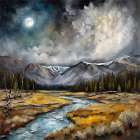 Moonlit Mountain Stream I Art Print