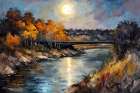 Moonlit River Bridge Art Print