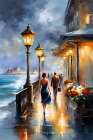 Moonlit Walk Along the Promenade Art Print