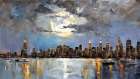Nighttime City Reflection Coastal Print