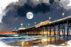 Pier Under Moonlight Coastal Print