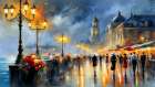 Rainy Night Along the Promenade Art Print