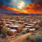 Sunset Over Desert Town Art Print