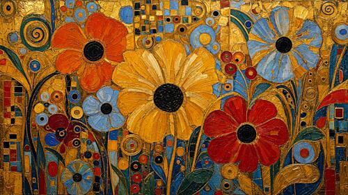 Gilded Meadow Daisies and Poppies I Art Print